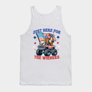 Hot Dog I'm Just Here For The Wieners 4th Of July Sunglasses Monster Truck American Flag Tank Top